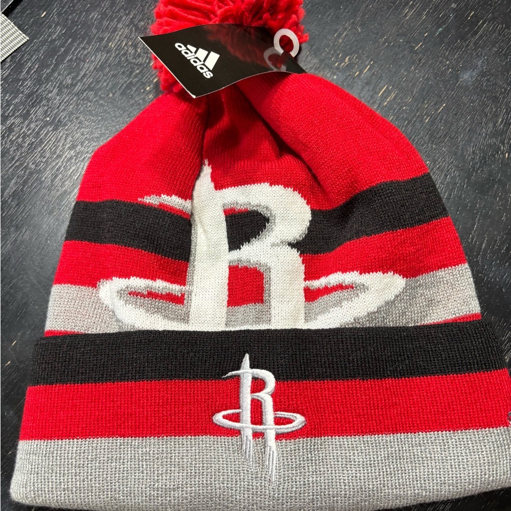Adidas Adult Houston Rockets Red and Black Striped Beanie